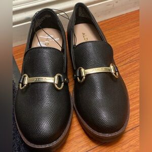 Aldo Black Loafers with Gold Accent